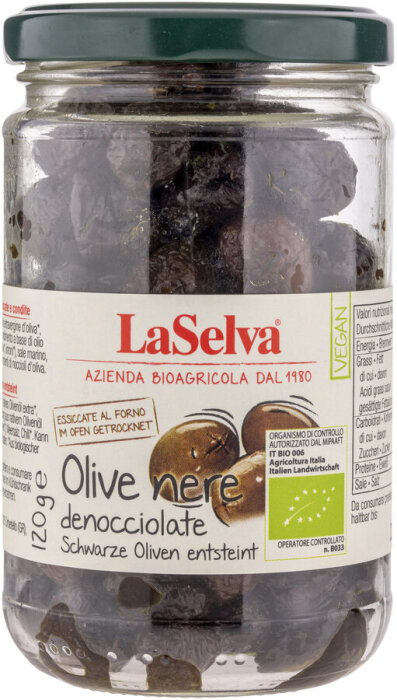 LaSelva Schwarze getrocknete Oliven, entsteint 120g Bio