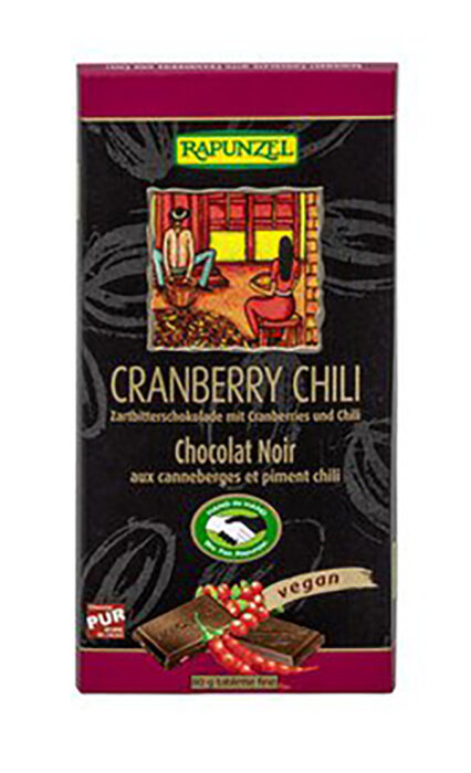 Rapunzel Zartbitterschokolade mit Cranberries und Chili 80g Bio