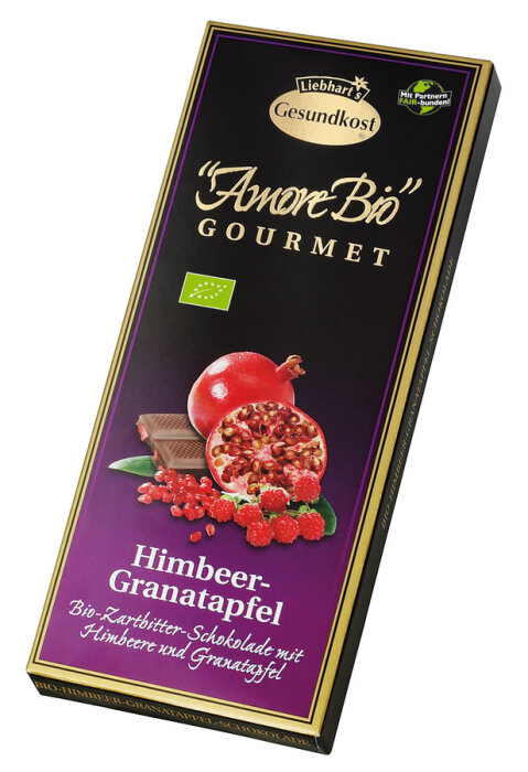 Liebharts Gesundkost Bio-Himbeer-Granatapfel-Zartbitter-Schokolade 100g