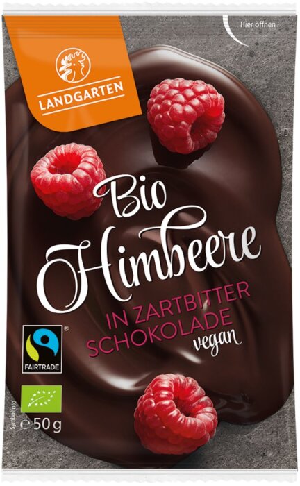 Landgarten Himbeere in Zartbitter-Schokolade 50g