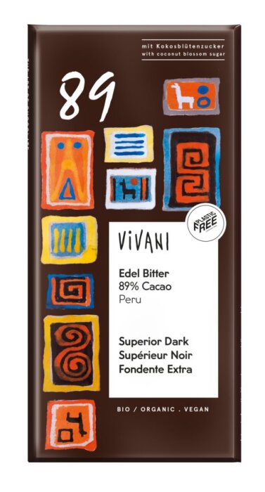 Vivani Edel Bitter Schokolade 89 % Cacao P 80 g