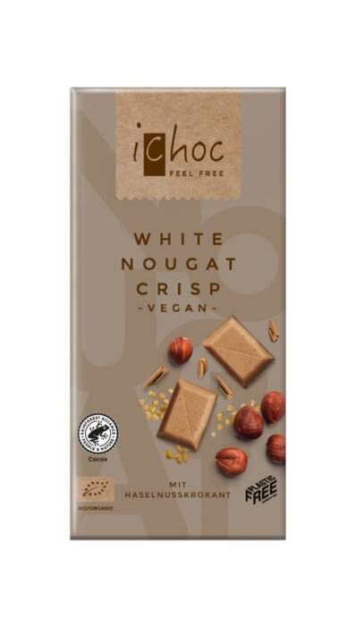 iChoc Bio White Nougat Crisp Reismilchschokolade 80g