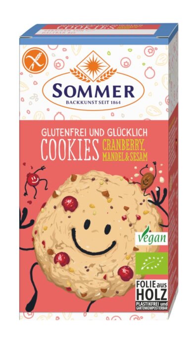Sommer Glutenfrei und Glücklich Cookies Cranberry, Mandel & Sesam 125g Bio