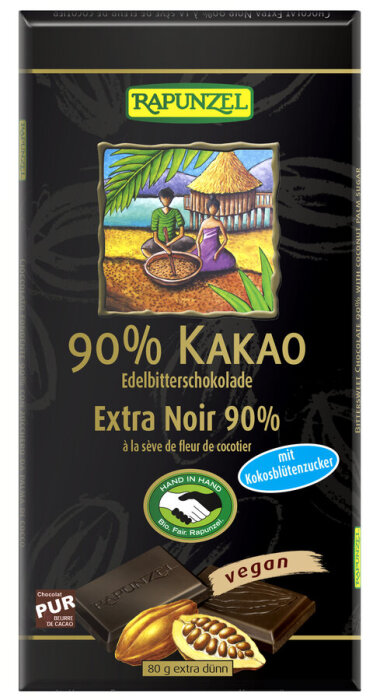 Rapunzel Bio Bitterschokolade 90% Kakao mit Kokosblütenzucker 80g