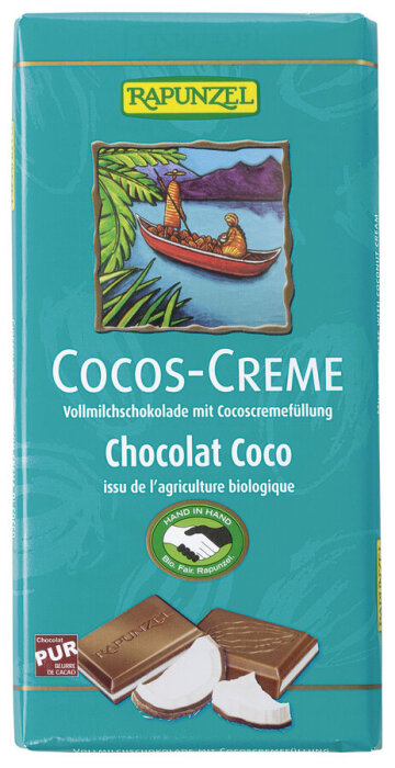 Rapunzel Cocos Creme Vollmilch Schokolade gefüllt HIH 0,11kg